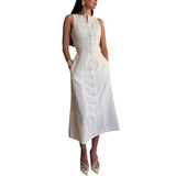 Summer New Women's Sleeveless Button Open Shirt Waist Temperament Fashion Dress