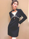 Black Heavy Industry Bows Order Diamond Spicy Sling Dress Autumn 2024 Short Shoulder Jacket