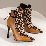 British New Color Leopard-Print Headed Knight Boots Fine High Heel Boots 40-48 Size High Quality Shoes