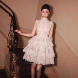 2025 Eyelash Lace Ponpong Dress Half-High Collarless Ponmp Princess Dress