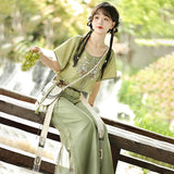 Design Yuehua Tour Chinese Style Improvement Chinese Elements Of The New Chinese Style Women's Short-Sleeved Blouse Trousers Set 9086