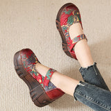 Beauty Real Leather Comfortable Print Houdesen Ethnic Wind Irregular Flowers Pastoral Mother Women Singles Shoes High Quality Shoes