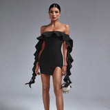 Sexy Shoulder Lotus Leaf Side With Chest Banded Dress Party Party Party Dress