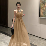 Temperament Famous Heavy Industry Birthday Annual Dress Dress Senior Purple Shoulderless Sleeveless Hanging Neck Dress Woman