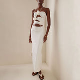 New Body-Repair Sexy Three-Dimensional Flowers Waist Dress Long Hollow Hanging Neck Sling Skirt