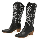 2025 New Coarse And Western Cowboy Boots Embroidered Sleeves Of Knight Boots Retro Mid-Clinity Boots High Quality Shoes