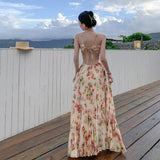 Swing Atmosphere Feel The Flower Temperament Of The Waist Thin 100 Folds Hanging Neck Slings Long Skirt Seaside Skirt