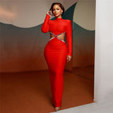 New Sexy Hollow Nail Drill Long Sleeve Banded Studded Temperament Dress Dress Dress