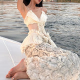 Design Feeling Heavy Industry Wrinkled Blouse Squint Fishtail Skirt High-End Two-Piece 2024 New