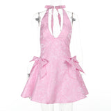 Sexy Sleeveless Hanging Necked Collared Bow Bow Dress Dress Dress DJPT