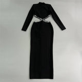 New Sexy Hollow Nail Drill Long Sleeve Banded Studded Temperament Dress Dress Dress