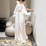 2025 New French Heavy Industry Press Folding Sling Vest Women High Waist Lace Skirt Suit