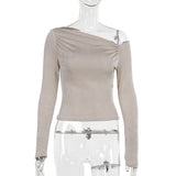 Trendy Brand Personality Shoulder Long-Sleeved Top 2025 Autumn New Women's Clothing DJPT