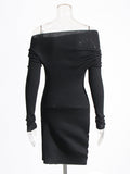 Simple Style Knitted Dress 2025 Spring New Word Collar Curved Knit Dress Woman