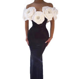 Sexy Shoulder Banded Skirt Fashion Three-Dimensional Big Flower Temperament Dress Dress Dress Dress
