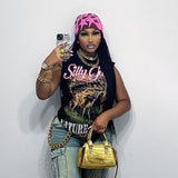 Street Trend Printed Vest T-Shirt For Women 2025 Summer New Loose Clad Top DJPT