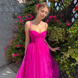 And Summer New Women's Temperament Dress Sling Dress Solid Color Long Dress Bow Net Yarn Dress