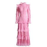 Elegant Retro Style Dress 2025 Spring New Lace Embroidery Mesh Dress Woman