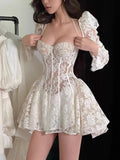 2025 New Vietnamese Small Design Fairy Sexy Short Dress Wrapped In Tective Trumpet Sleeves HZ0628