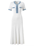 Elegant Wind Knitted Dress 2025 Summer New Denim Bumping Short-Sleeved Long Dress Dress Woman