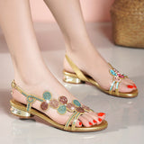 New Bohemian Fashion Sandals Women's Summer Leather Flat-Soled Beach Shoes Anti-Slip Crystal Women's Shoes High Quality Shoes