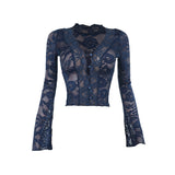 Autumn 2025 New Women's Dresses Sexy Vicaric V-Necked Lace Long Sleeve Blouse DJPT