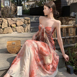 Temperament Thin Niche Tie-Dye Dress Atmosphere Seaside Vacation Sling Skirt
