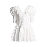 Romantic Court Style 2025 Spring New Fashion V-Necked Sleeve Lace Laminated Short Dress Woman