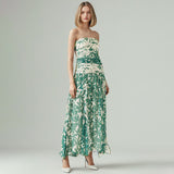 Holiday Style Dress 2025 Spring New Print Pressure Frills Light Mint Leaf Side Braid Dress Woman