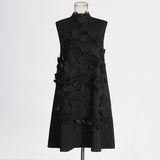 Dress Women 2025 New Fashion High-End Collar Three-Dimensional Flowers Splicing Vest Skirt
