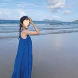 Super Fairy Blue Sling Skirt Seaside Holiday Dress Summer Small Long Dress Tourist Beach Skirt