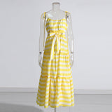 Idyllic 2025 Summer Striped Splicing Splicing Sling High-Rise Women's Leaf-Side Dress