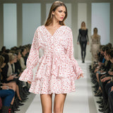 Elegant Fashion Women's Clothing Spring 2025 New V-Shaped Collar Horn Long Sleeve High-Waisted Belt Short Skirt