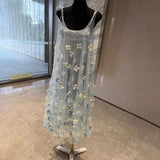 Dress Temperament C High Value Light Luxury 2025 Spring And Summer New Heavy Industry Three-Dimensional Flowers Mesh Dress Dress Woman