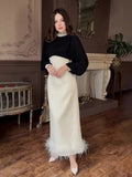 Temperament Famous Heben Wind Pearl Collar High-End Feeling Repair Wool Dress