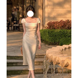 Temperament Famous Collared Fascling Noodles Printed Dress Women's New French Folding Bagted Hip Skirt HZ0628