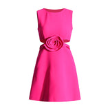 Small Sexy A-Dress 2025 New Round-Neck Sleeveless Design Lumbar Three-Dimensional Flowers Short Dress Dress Woman