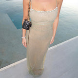 Hanging Beads Fine Flash Dress Dress Woman 2025 New Hot Girl Sexy Dress DJPT