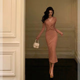 Sheath V Neckline Pink Pleated Prom Dresses Birthday Outfits Evening Gown SD1016