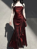 A line Spaghetti Straps Christmas Dress Burgundy Birthday Dresses Birthday Outfits SD1127 HZ0628