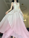 A line Ombre Pink Chiffon Dress Long Prom Dresses Night Dress Birthday Outfits SD1176 HZ0628