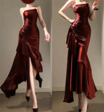 Sheath Spaghetti Straps Burgundy Holiday Dress Birthday Dresses Birthday Outfit SD1300 HZ0628