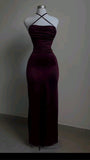 Sheath Spaghetti Straps Floor Length Ruffles Backless Burgundy Prom Dresses SD1354 HZ0628