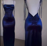 Sheath Spaghetti Straps Floor Length Ruffles Royal Blue Prom Dresses SD1357 HZ0628