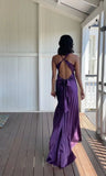 purple satin and floor length prom dresses evening gown SD1406