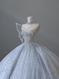 Ball Gown Strapless Neckline Sequin Light Sky Blue Long Wedding Dresses Brides Dress SD1656 HZ0628