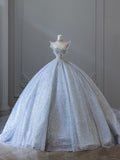 Ball Gown Strapless Neckline Sequin Light Sky Blue Long Wedding Dresses Brides Dress SD1656 HZ0628