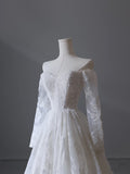 A line Off The Shoulder White Lace Long Wedding Dresses Brides Dress SD1660 HZ0628
