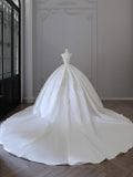 Ball Gown Strapless Sleeveless Pleats White Satin Lace Wedding Dress Bridal Dresses SD1701 HZ0628
