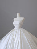 Ball Gown Strapless Sleeveless Pleats White Satin Lace Wedding Dress Bridal Dresses SD1701 HZ0628